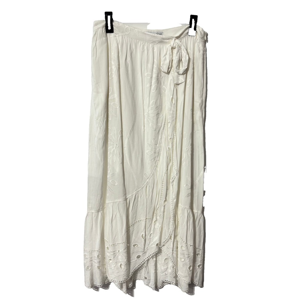 Beyond the Radar White Embroidered Eyelet Wrap Maxi Skirt Bohemian High Low - Picture 5 of 15